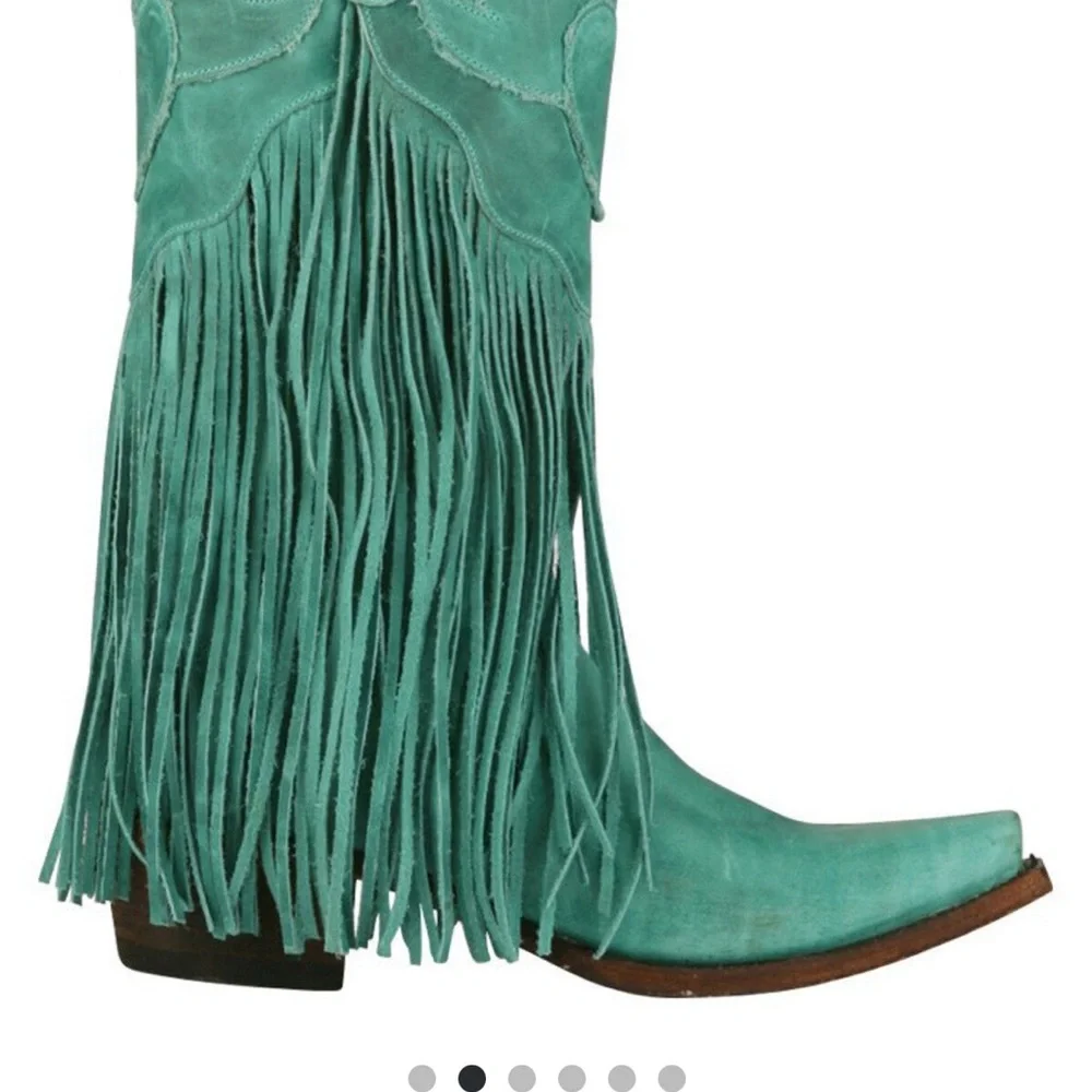 Lane Turquoise Fringe Cowboy Boots - Picture 2 of 15